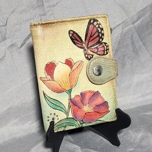 Anna By Anuschka Genuine Leather Hand Painted Butterfly Floral Wallet Signed